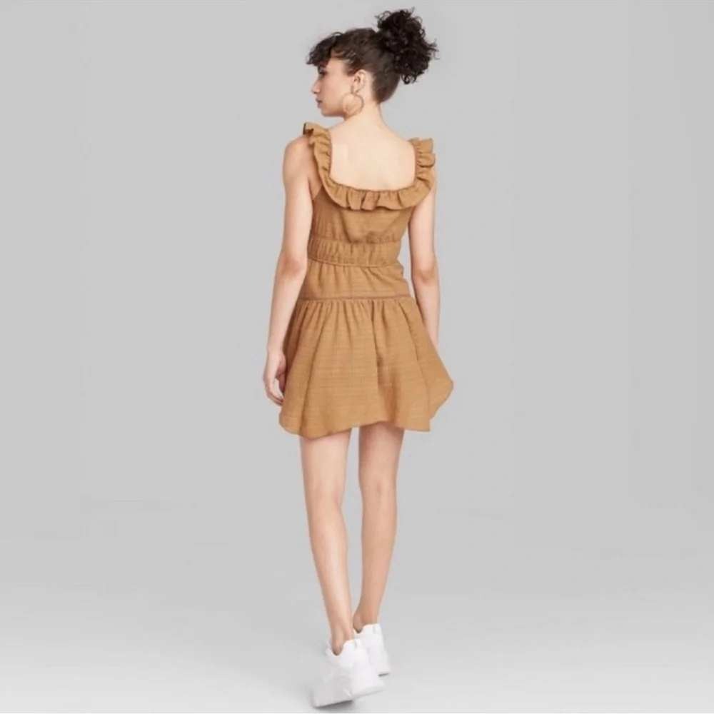 Wild Fable Brown Ruffle Off Shoulder Mini Dress Size M NWT Boho Cottagecore - Picture 3 of 10